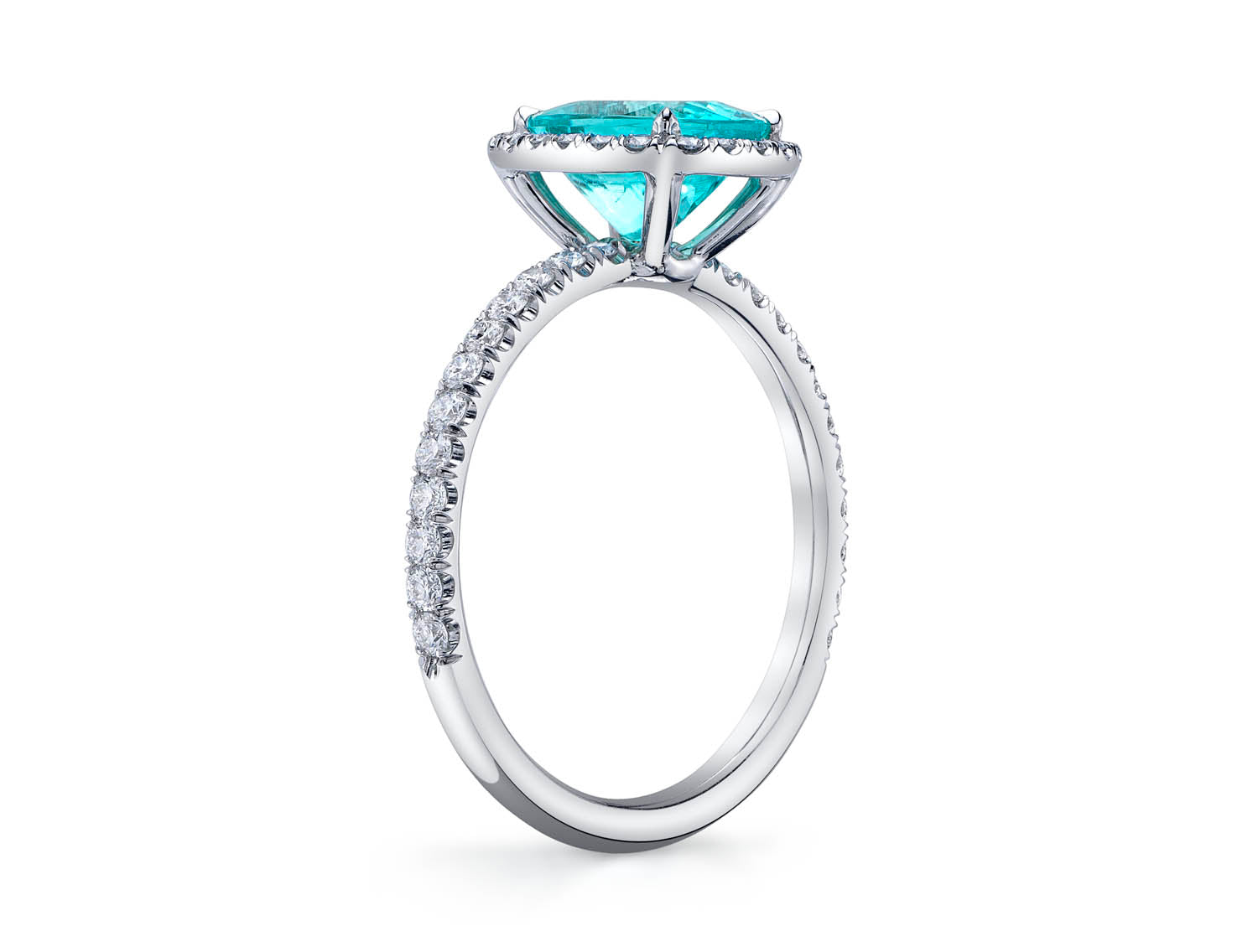 Paraiba Tourmaline and Diamond Halo Ring in Platinum