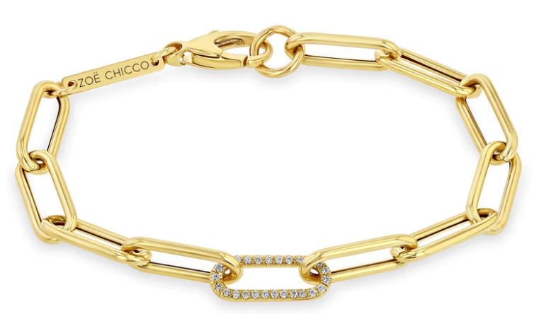 Paperclip Chain Bracelet with Pavé Diamond Center Link