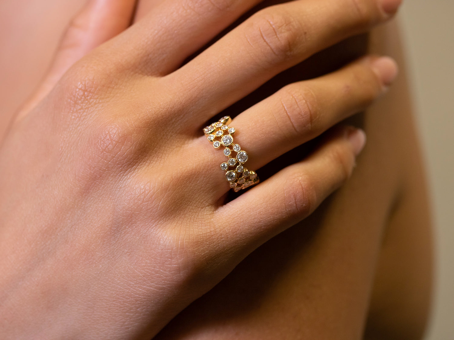 Bezel Diamond "Bubble" Ring in 18K Yellow Gold