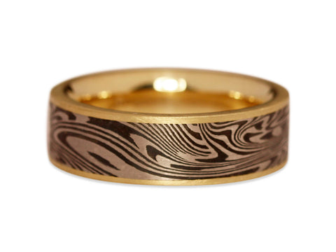 Gray Gold, Wood Inlay, Diamond and Ruby Men's Wedding Band