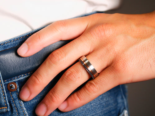 Black Diamond Men's Wedding Band in White and Rose Gold