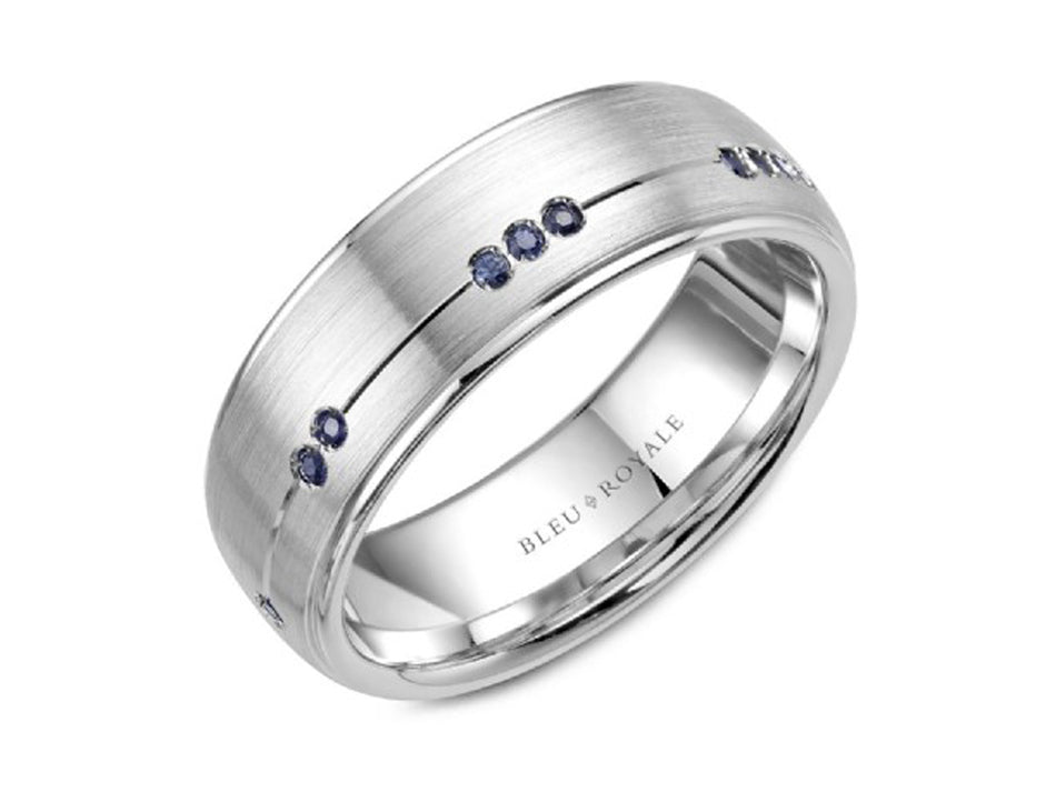 Sapphire and White Gold Men's Wedding Band