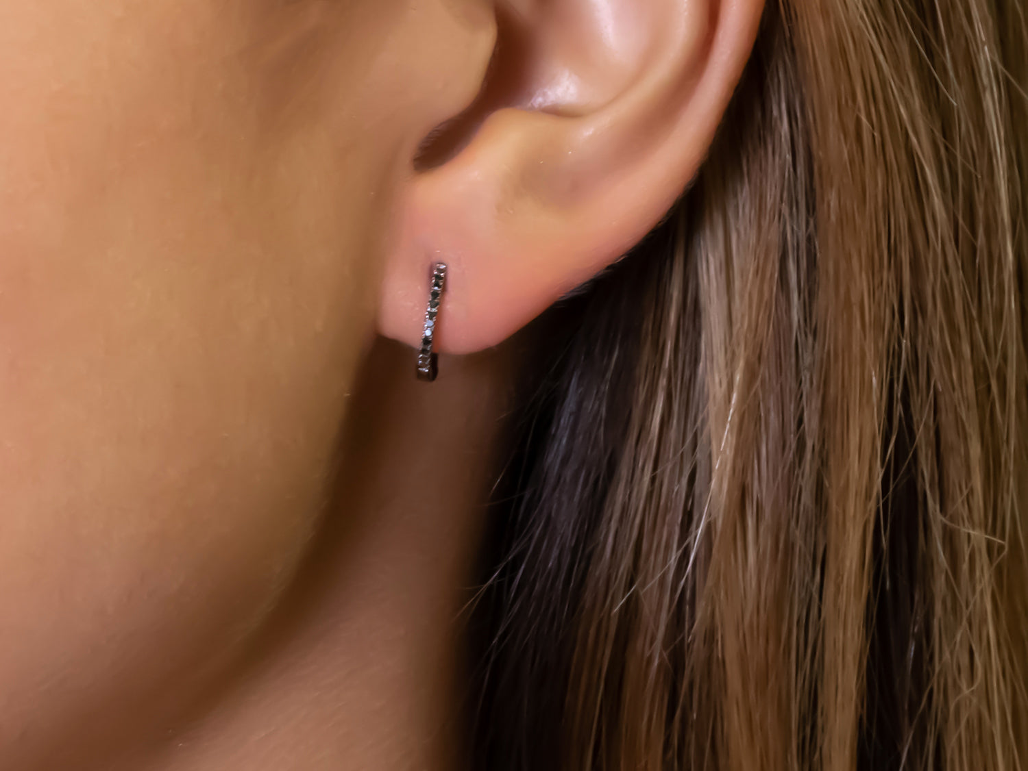 Black Diamond Huggie Earrings in Blackened White Gold