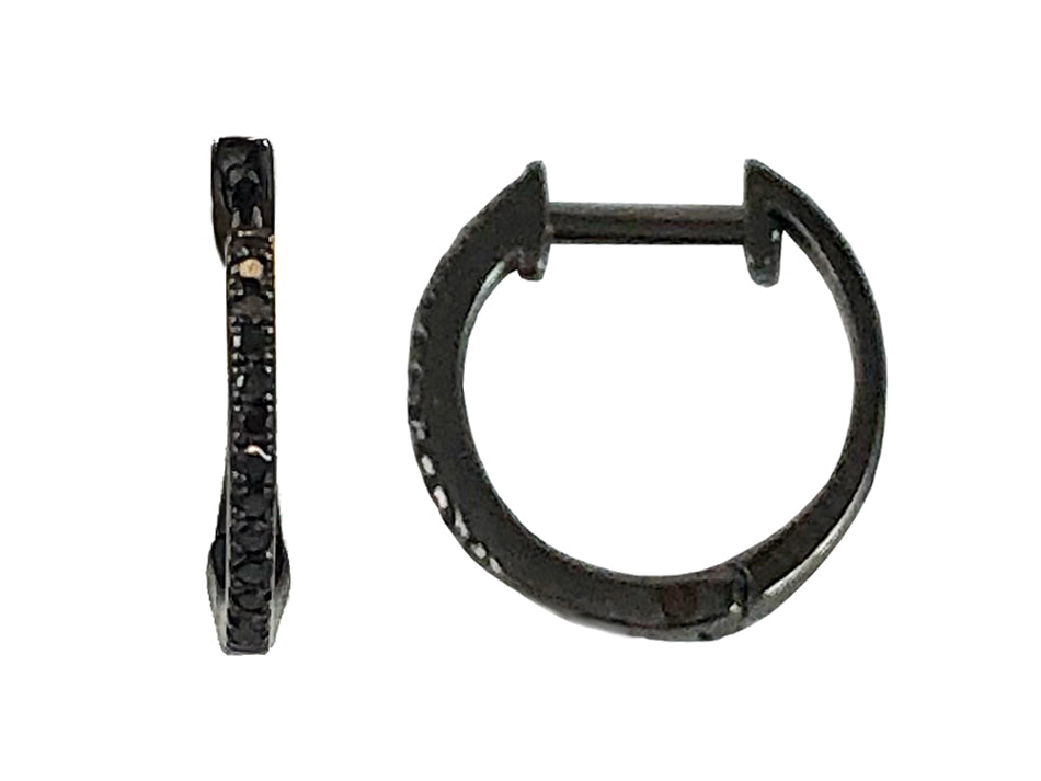 Black Diamond Huggie Earrings in Blackened White Gold