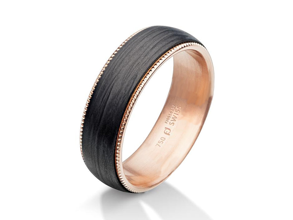 Red Gold and Carbon Fiber Men's Wedding Band