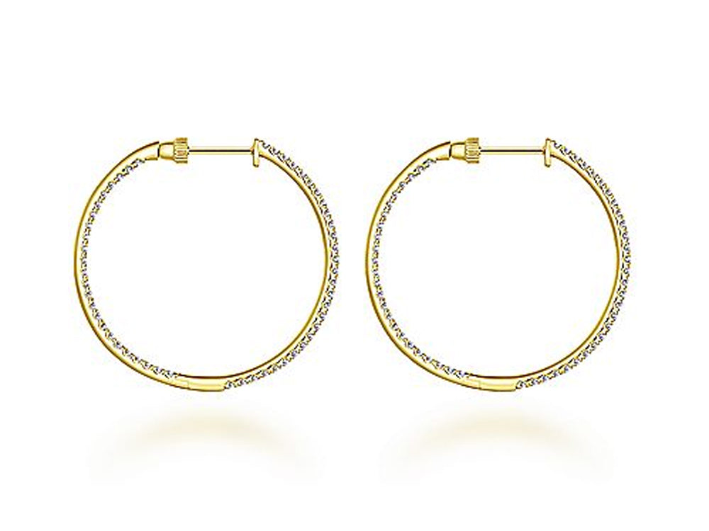 14K Yellow Gold and Diamond Hoop Earrings