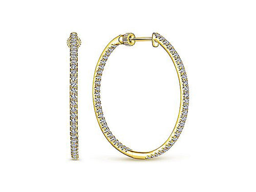 14K Yellow Gold and Diamond Hoop Earrings