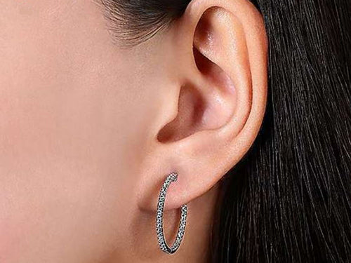 Pavé Diamond Inside-Outside Hoop Earrings in White Gold