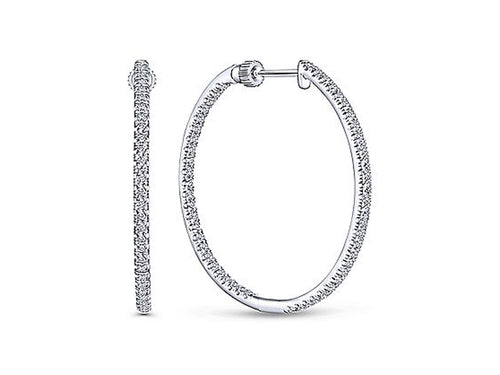 Pavé Diamond Inside-Outside Hoop Earrings in White Gold
