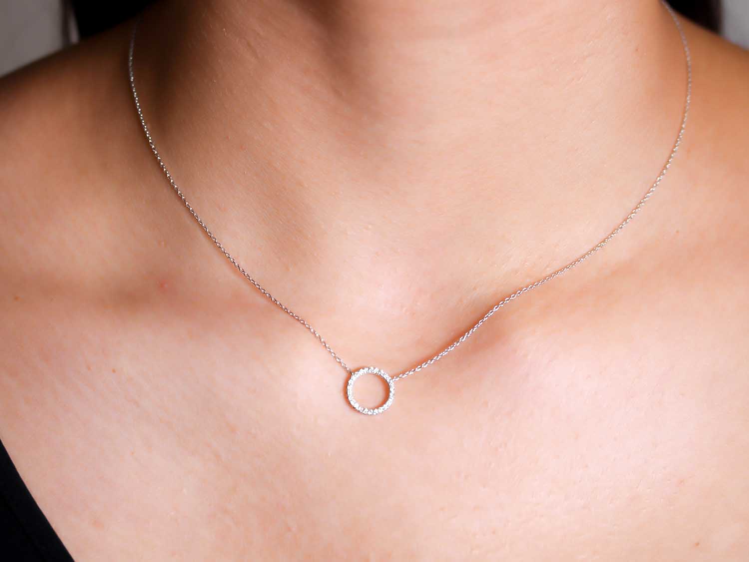 Petite "Circle of Diamonds" Necklace in White Gold