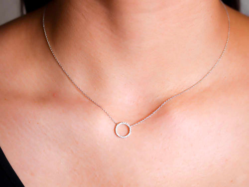 Petite "Circle of Diamonds" Necklace in White Gold