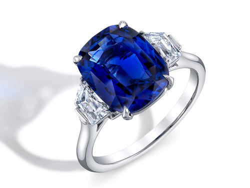 Cushion Sapphire and Diamond Engagement Ring