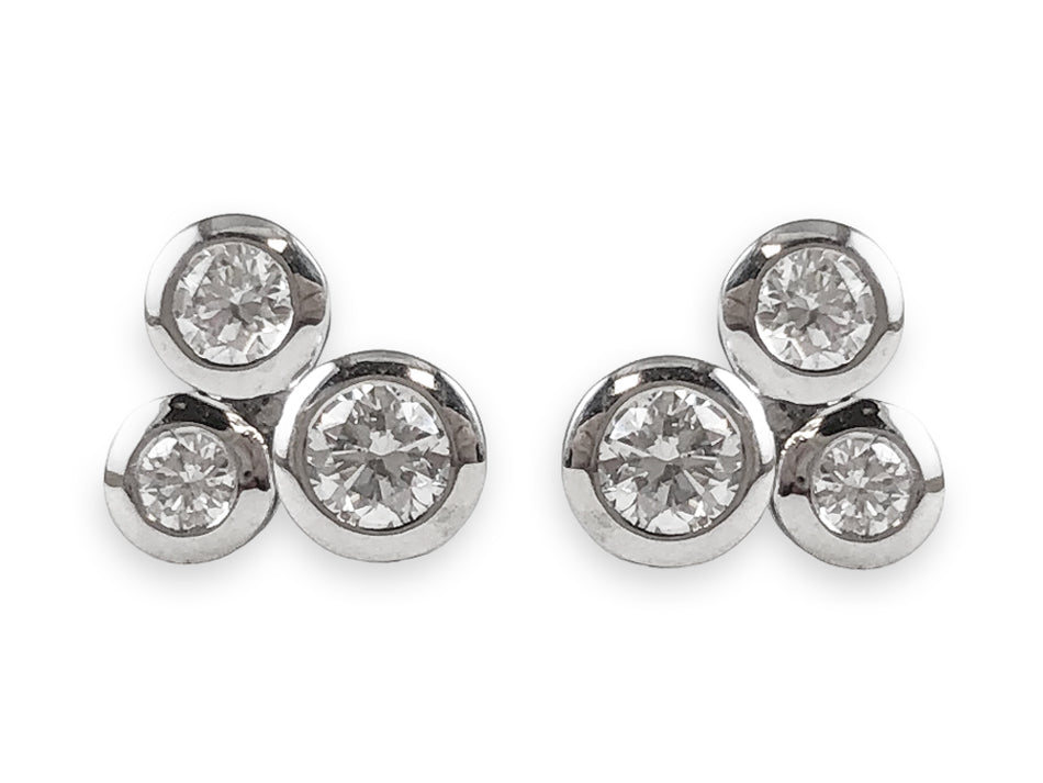 Bezel Diamond Trio Stud Earrings in 18K White Gold