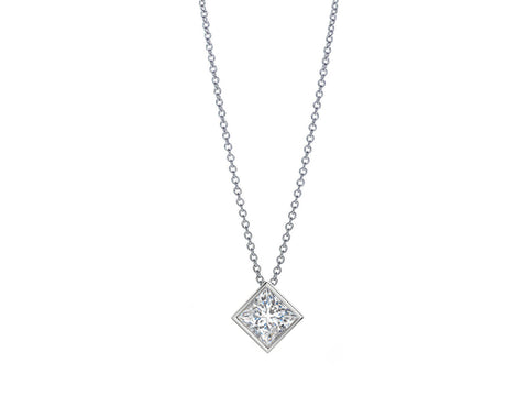 Sapphire and Halo Diamond Necklace in White Gold