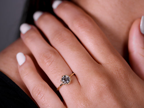 Round Brilliant Diamond Engagement Ring with Hexagon Frame