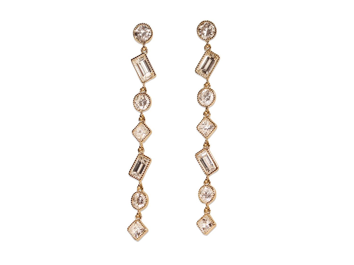 Round, Princess and Baquette-Shaped Diamond Earrings