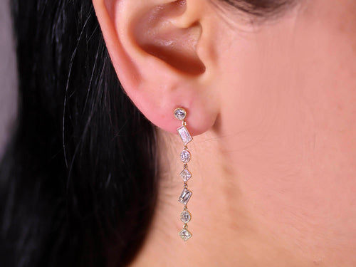 Round, Princess and Baquette-Shaped Diamond Earrings