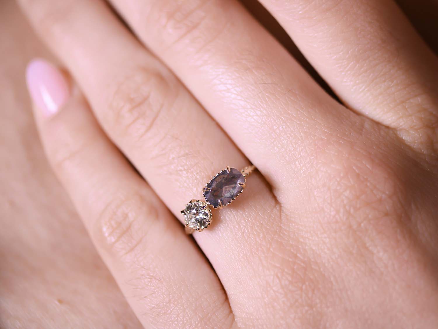 Vintage-Inspired Salt & Pepper and Antique Diamond Ring