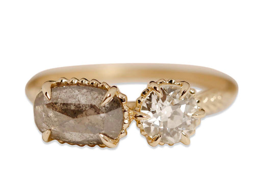 Vintage-Inspired Salt & Pepper and Antique Diamond Evergreen Ring