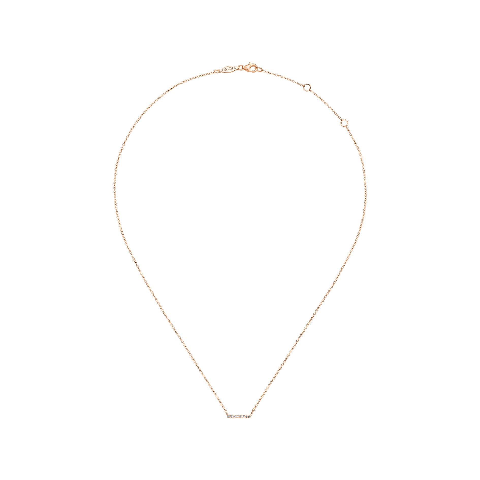 Petite Pavé Diamond Bar Necklace in Rose Gold