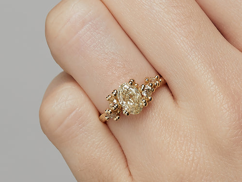 Vintage-Inspired Yellow Oval Diamond Cluster Ring