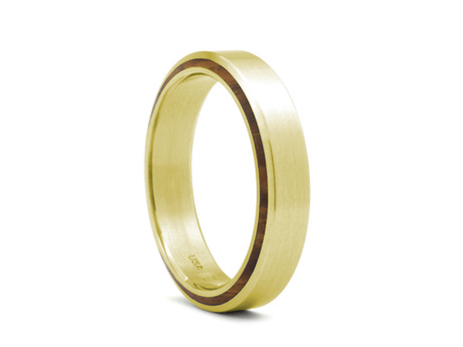 Yellow Gold, Wood Inlay, Diamond and Ruby Men's Wedding Band
