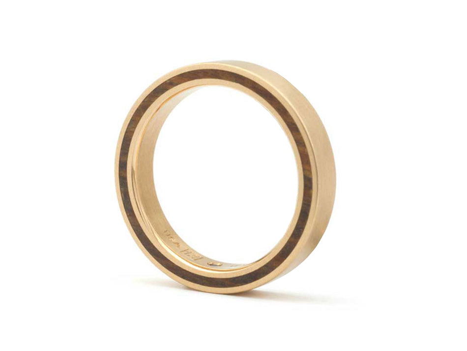 Diamond and Ruby Wedding Band with Wood Inlay