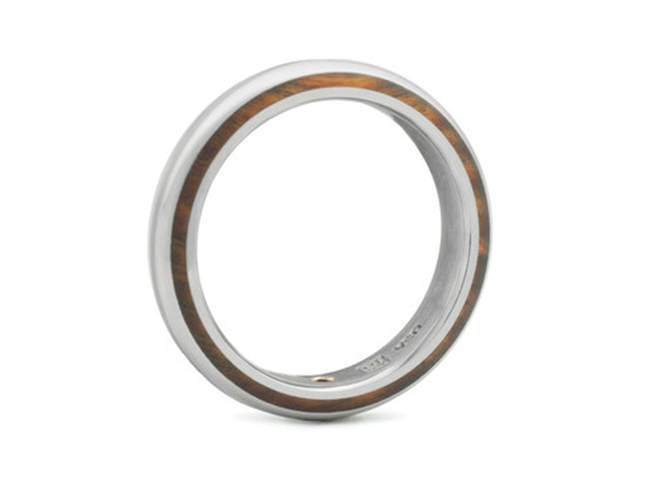 Platinum, Wood Inlay, Diamond and Ruby Wedding Band