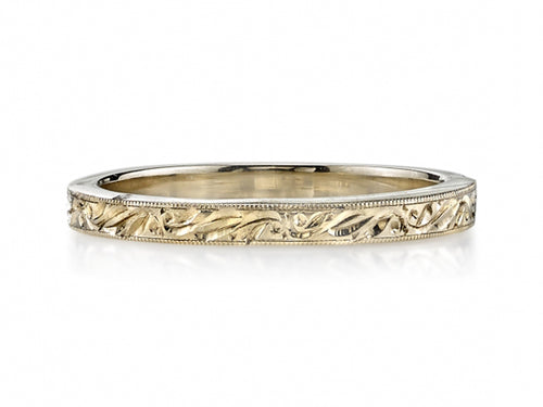 Vintage-Style Hand Engraved "Hazel" Wedding Band in Yellow Gold