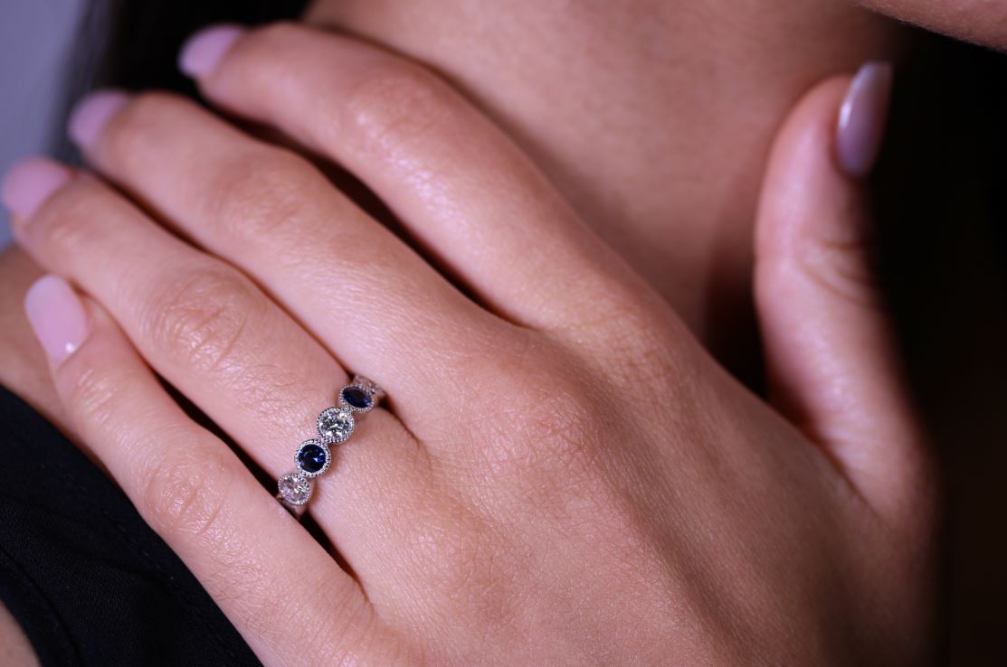 Vintage-Inspired Sapphire and Diamond "Gabby" Wedding Band