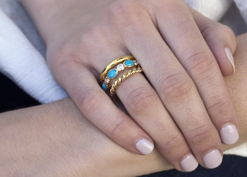 Vintage-Inspired Diamond and Turquoise "Quinn" Wedding Band