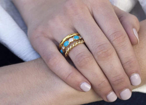 Vintage-Inspired Turquoise and Diamond Wedding Band
