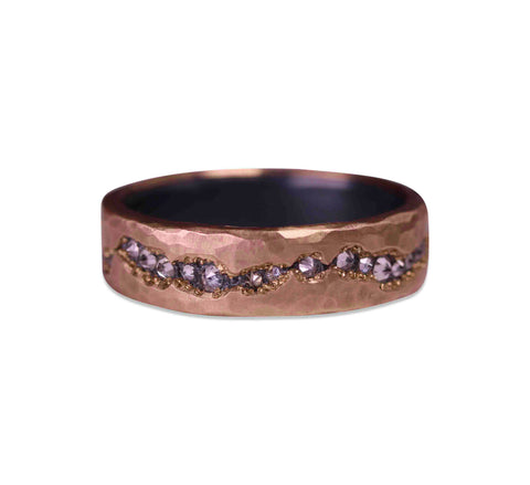 Black Diamond Men's Wedding Band in White and Rose Gold