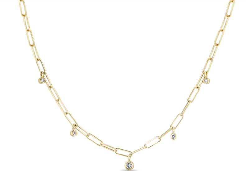 Dangling Bezel Diamonds with Paperclip Chain Necklace