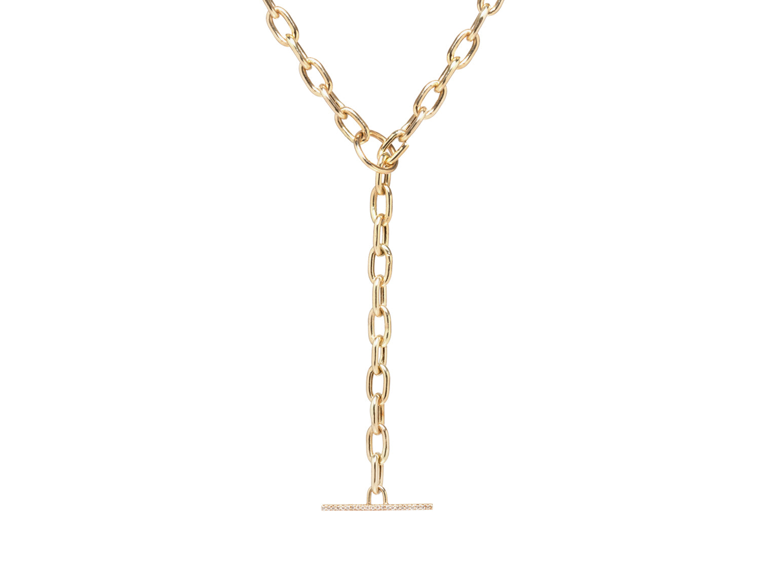 Oval Link Chain Necklace with Pavé Diamond Toggle Clasp