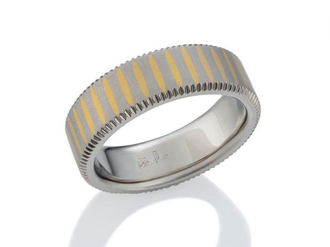 Damascus Steel and 18K Yellow Gold Men's Wedding Band