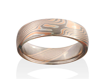 Damascus Steel and 18K Yellow Gold Men's Wedding Band