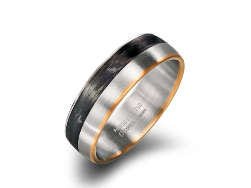 Platinum, 18K Red Gold and Carbon Fiber Men's Wedding Band