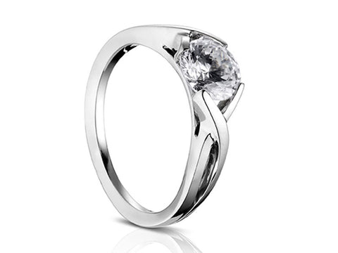 Hexagon-Framed Round Brilliant Diamond Solitaire Engagement Ring