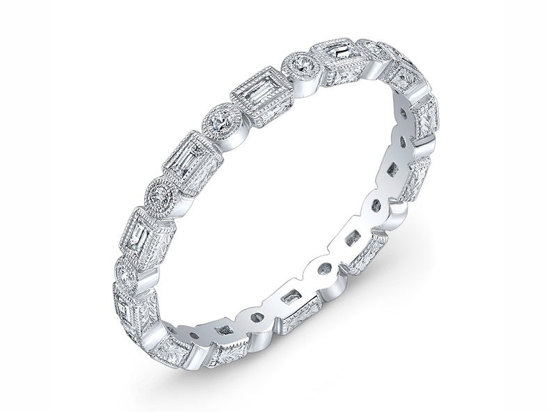 Round and Baguette Diamond Eternity Wedding Band