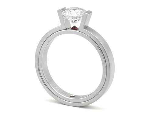 Platinum, Diamond and Ruby Engagement Ring Mounting