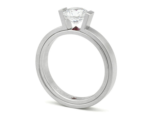 Platinum, Diamond and Ruby Engagement Ring Mounting
