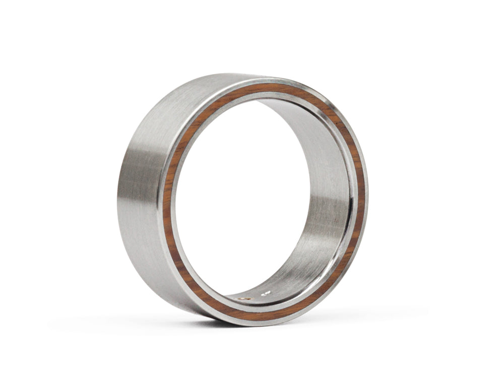 Diamond and Ruby Men's Wedding Band with Wood Inlay