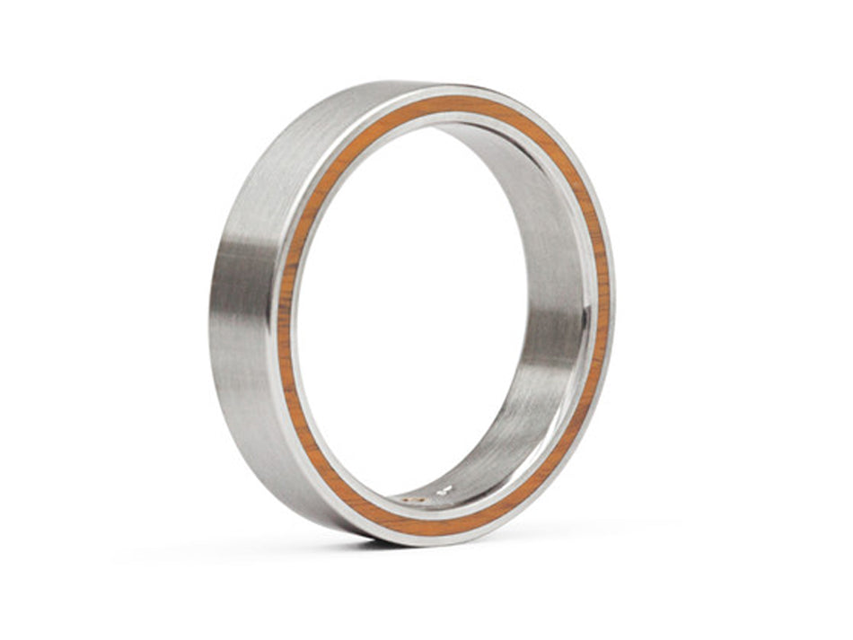 Gray Gold, Wood Inlay, Diamond and Ruby Men's Wedding Band