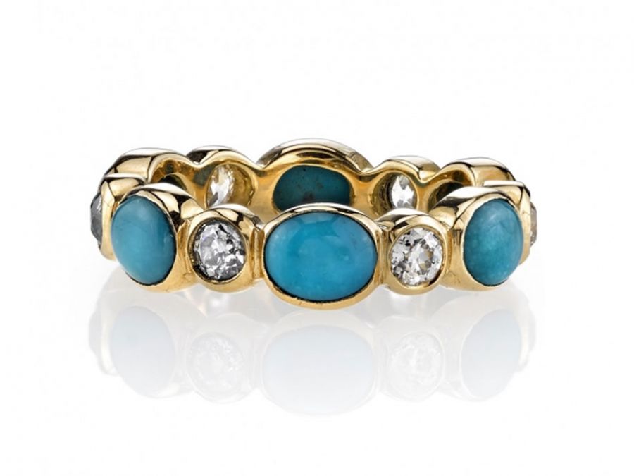 Vintage-Inspired Turquoise and Diamond Wedding Band