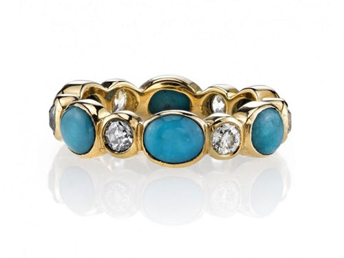 Vintage-Inspired Diamond and Turquoise "Quinn" Wedding Band