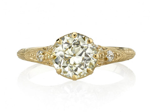 Antique  Art Deco Diamond and Emerald Ring in Platinum (circa 1920's)