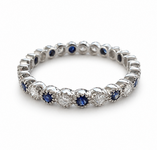 Sapphire and Diamond Eternity Wedding Band