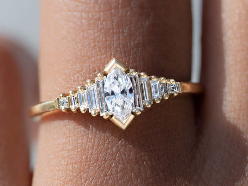 Dainty Deco Marquise and Baguette Diamond Engagement Ring