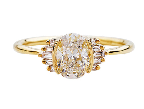 Oval Diamond and Baguette Engagement Ring